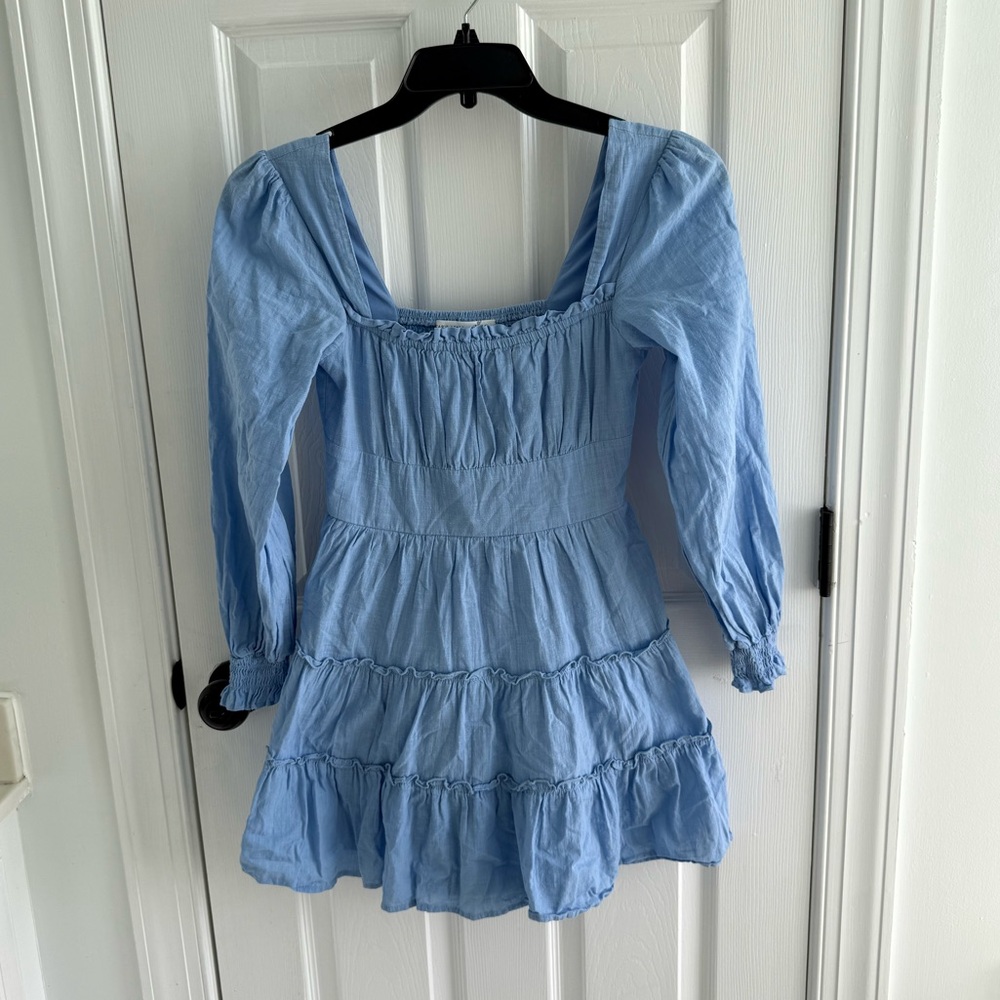 Altar’d State Light Blue Mini Babydoll Smocked Dress
